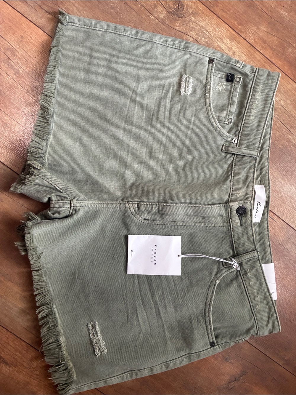 KanCan Olive Green Frayed Hem Denim Shorts- High Rise